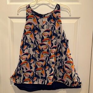 New! Buckhead Betties Womens Sz L Sleeveless Overlay Tunic Top Pelican Print